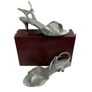 9.5D Comfort Collection Wide Kelsey Silver Shimmer Formal 2.5" Heeled Sandals